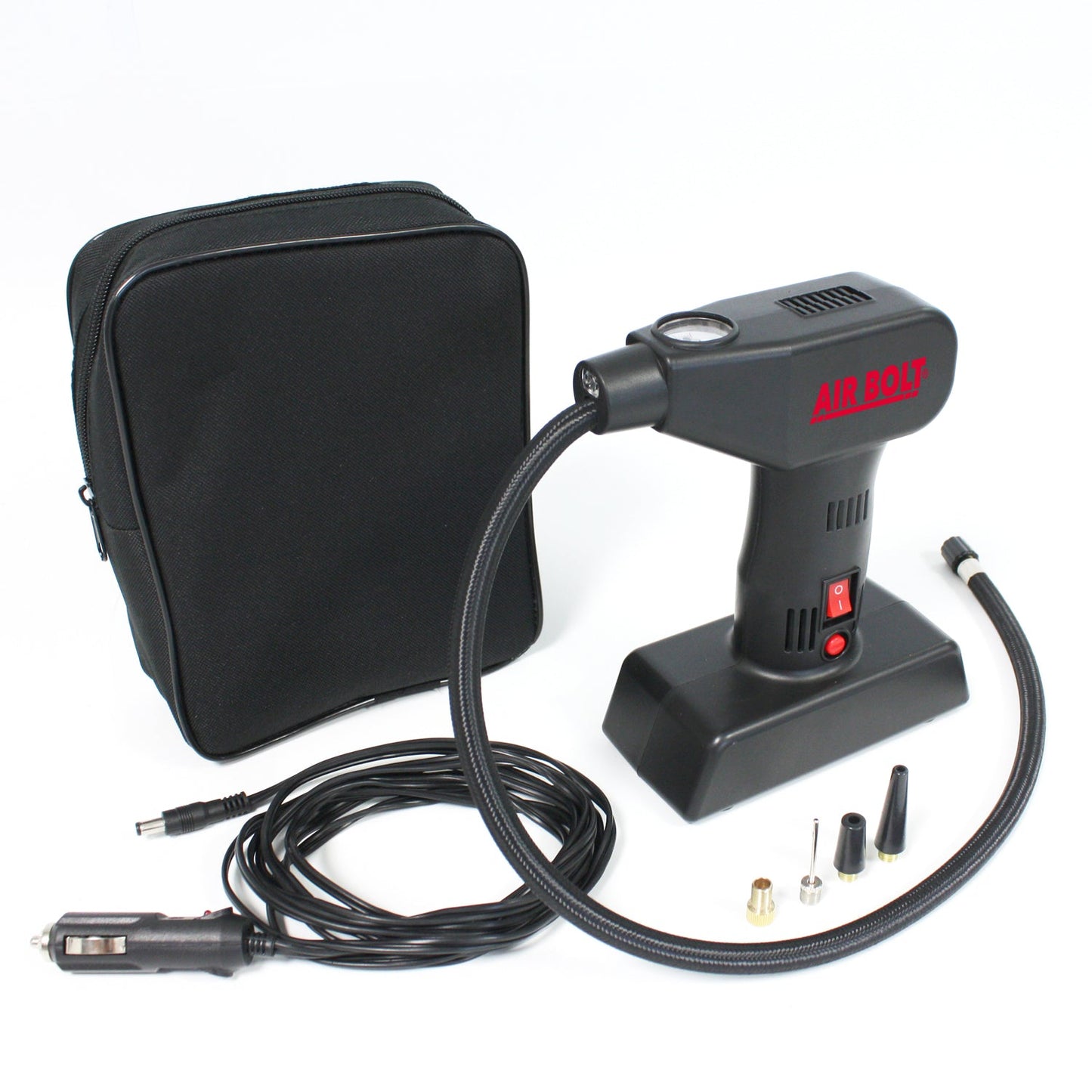 Compresor de aire portátil Air Bolt 12V con manguera y accesorios para auto y bicicleta